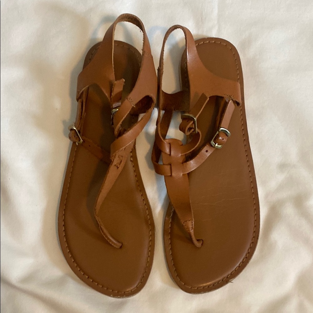 Topshop Brown Leather Sandals with gold buckles